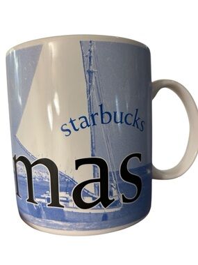 Starbucks Bahamas Light Blue Nautical Ceramic Mug sailboats lighthouse 2005
